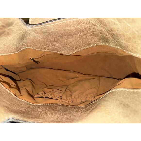 Patricia Nash Lione Leather Double Handle Pleated Satchel Beige Taupe Tote Bag - Picture 7 of 7